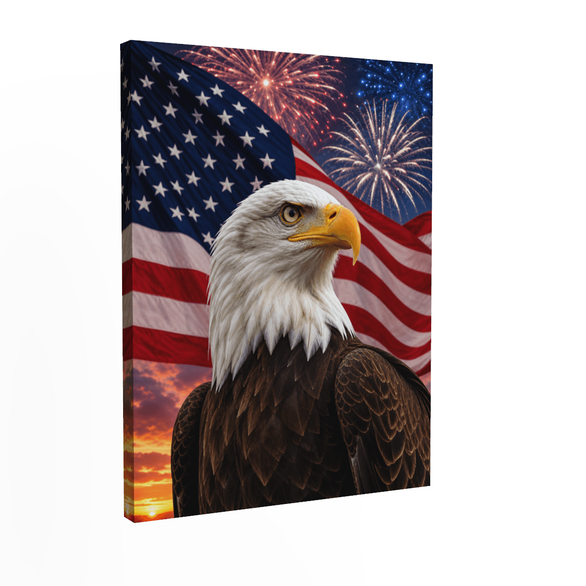 Patriotic Bald Eagle — Fireworks Sunset
