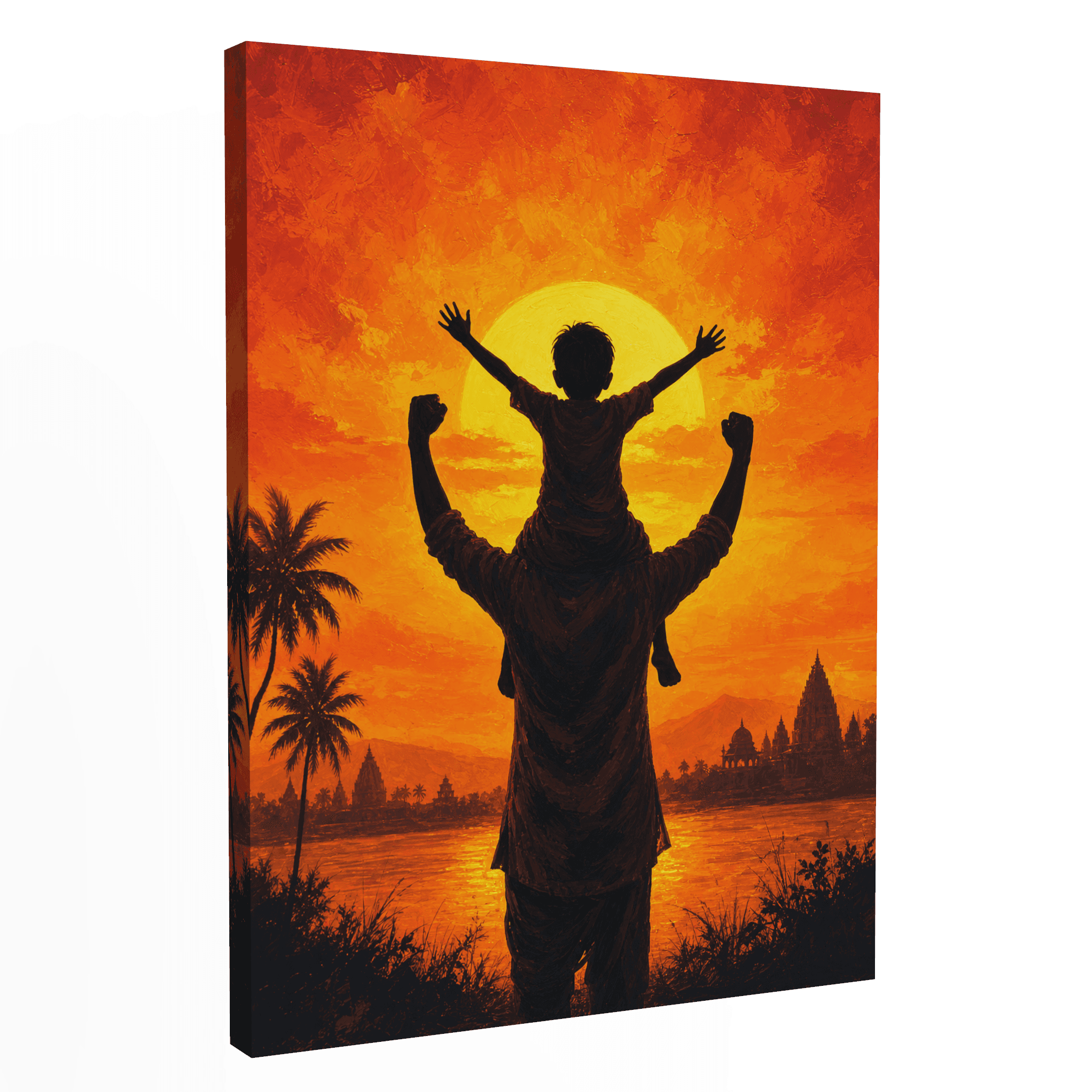 Father & Child — Golden Sunset Silhouette